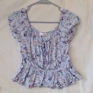 Heatherly Blue Floral Print Rouched Blouse StitchFix